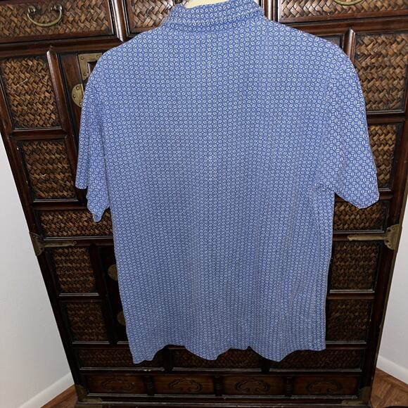 Tailor Byrd Golf Polo Shirt Blue Flamingo Logo‎ Flower Print Stretch Men's Sz L - Picture 3 of 9
